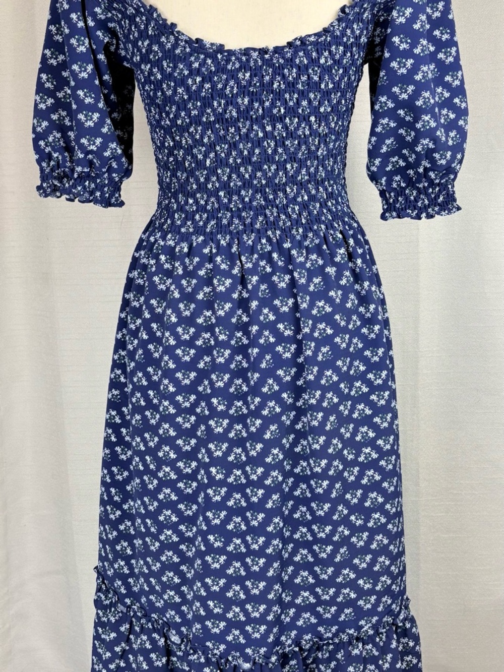 Hill House Nap Dress Blue Floral Smocked Midi Cottagecore XS - Picture 4 of 9